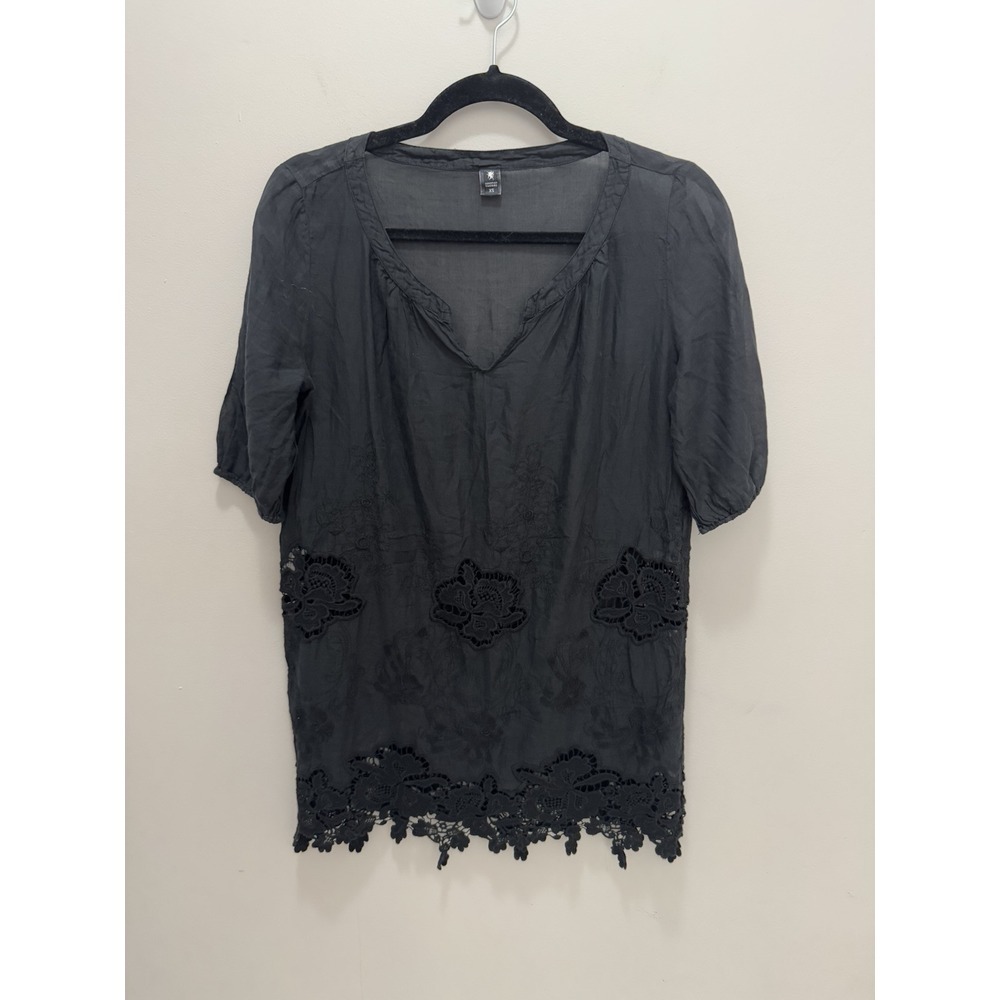 European culture Made In Italy crochet Royal Dye black cotton top size Xs